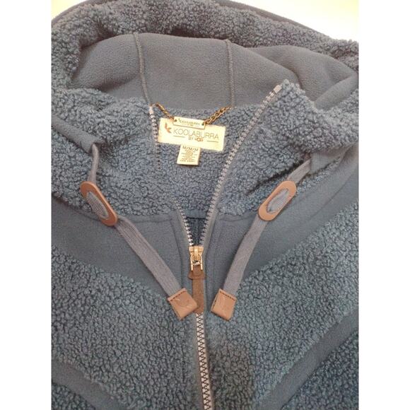 Koolaburra by UGG Navy Blue Sherpa Fleece Cropped Bomber Hoodie Jacket Medium - Picture 3 of 8